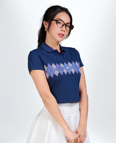  PILI - Áo polo nữ tay ngắn họa tiết quả trám 