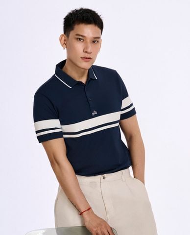  PILI - Áo polo nam cổ bẻ tay ngắn phối sọc 