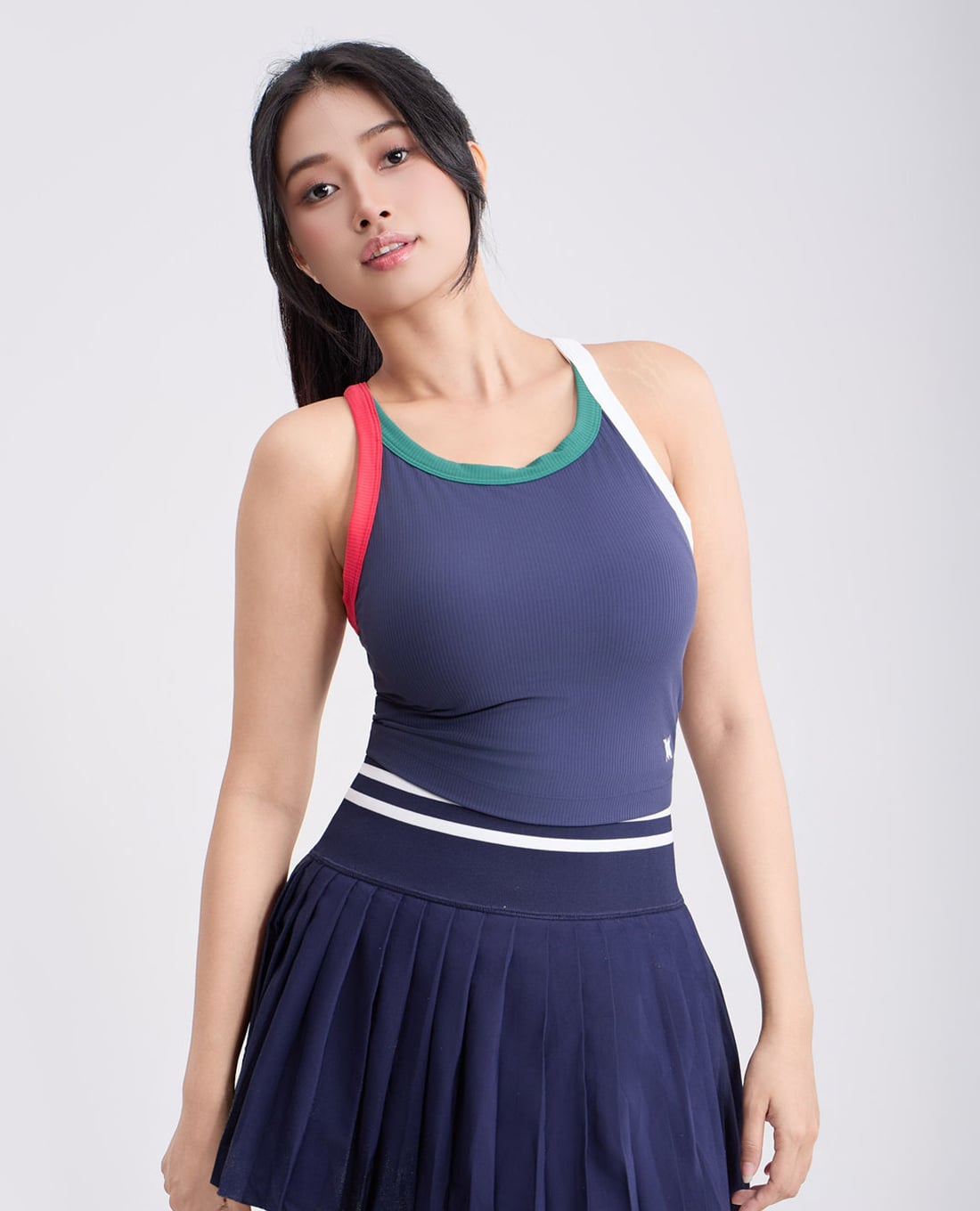 AZURA - Áo ba lỗ thể thao nữ cổ tròn phối viền