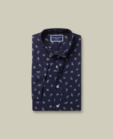  CHARLES TYRWHITT - Áo sơ mi nam cổ bẻ tay ngắn Poplin Shell Print 