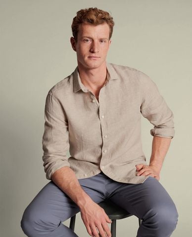  CHARLES TYRWHITT - Áo sơ mi nam cổ bẻ tay dài Pure Linen 