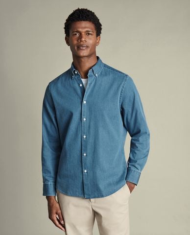  CHARLES TYRWHITT - Áo sơ mi denim nam cổ bẻ tay dài 