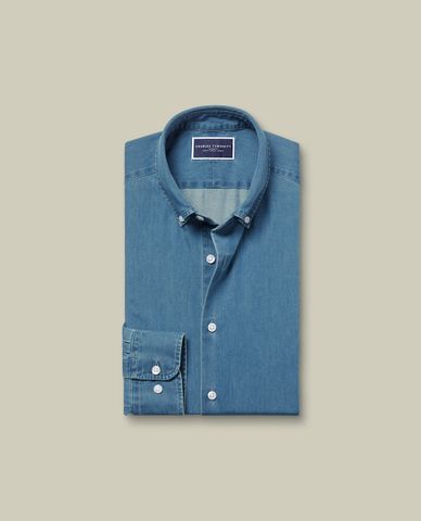  CHARLES TYRWHITT - Áo sơ mi denim nam cổ bẻ tay dài 
