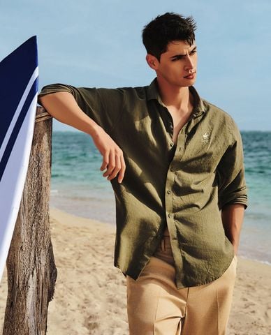  BEVERLY HILLS POLO CLUB - Áo sơ mi nam cổ bẻ tay dài phối logo 