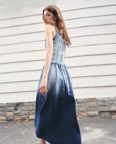  DEZUS - Đầm denim midi hai dây loang màu Jessica 