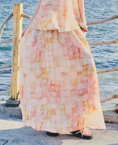  DEZUS - Chân váy maxi dáng xòe họa tiết loang Came Rin 