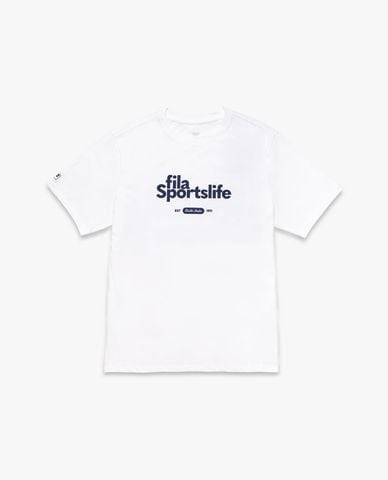 FILA - Áo thun thể thao unisex cổ tròn tay ngắn Fitness Graphic 