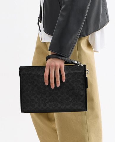  COACH - Túi cầm tay nam Charter In Signature Canvas 