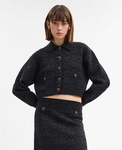  COACH - Áo khoác croptop nữ cổ bẻ tay dài 