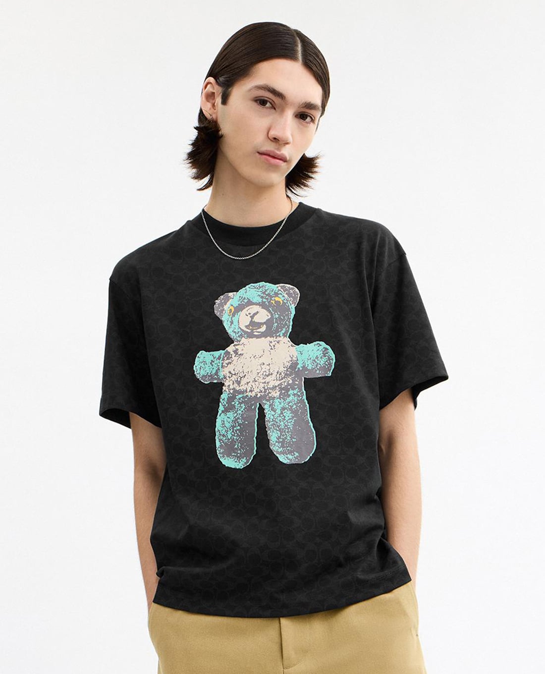 COACH - Áo thun nam cổ tròn tay ngắn Teddy Graphic Signature