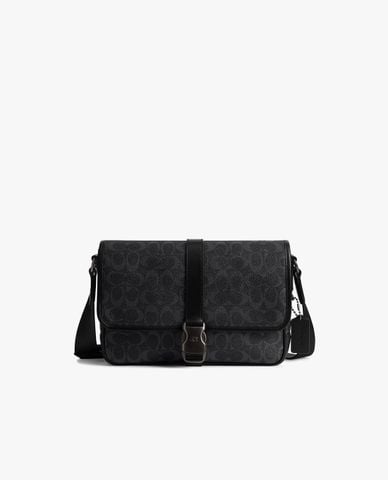  COACH - Túi đeo chéo nam nắp gập League In Signature Canvas 