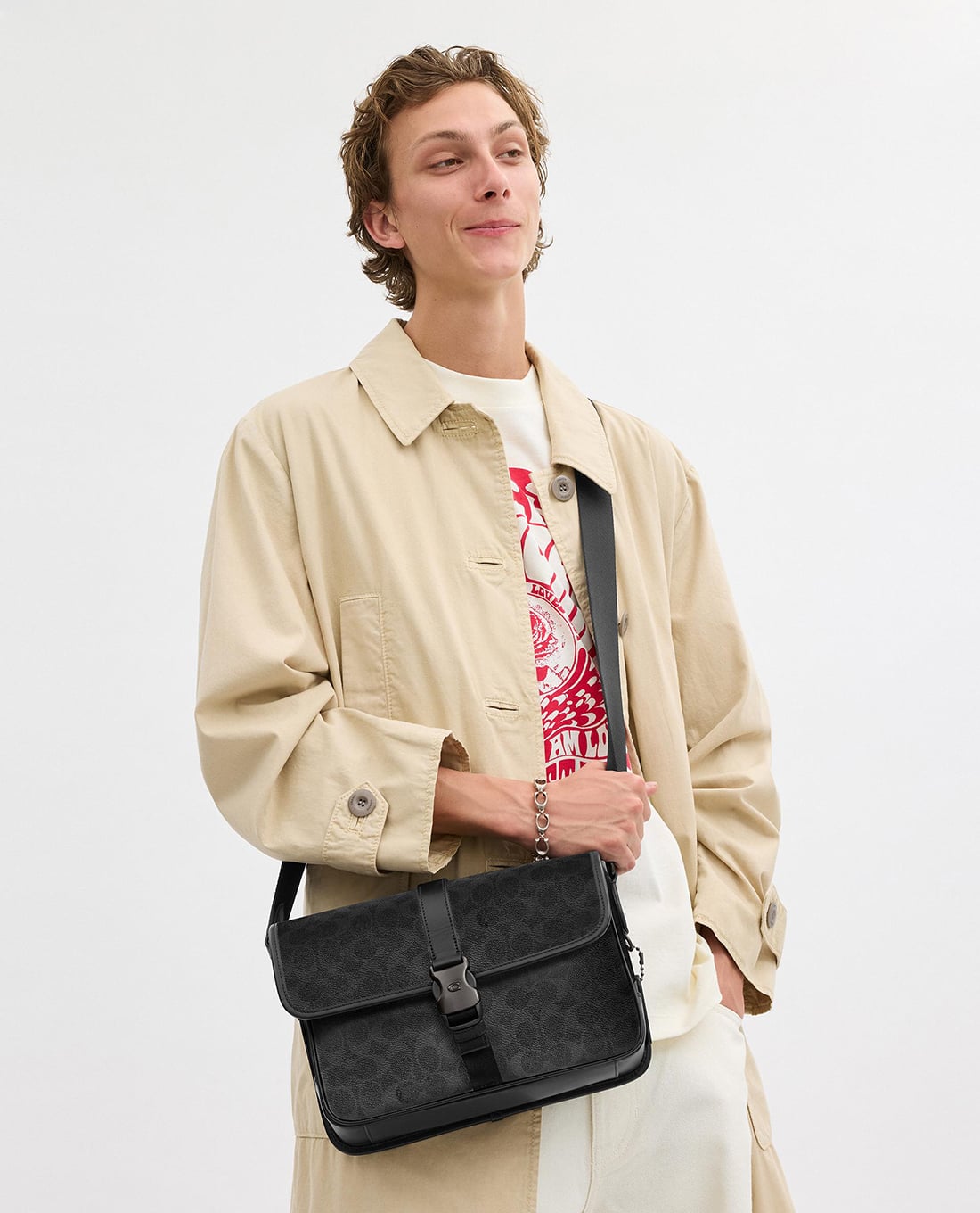 COACH - Túi đeo chéo nam nắp gập League In Signature Canvas