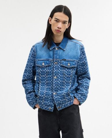  COACH - Áo khoác denim nam cổ bẻ tay dài Trucker 