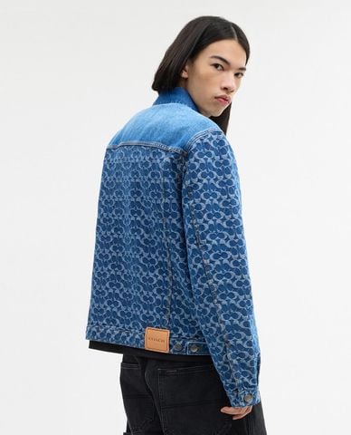  COACH - Áo khoác denim nam cổ bẻ tay dài Trucker 