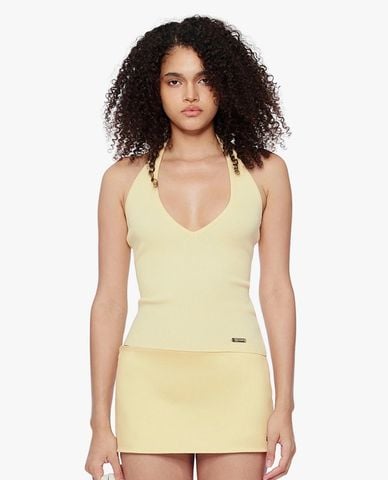  FANCì CLUB - Áo kiểu nữ dệt kim cổ yếm phom ôm 