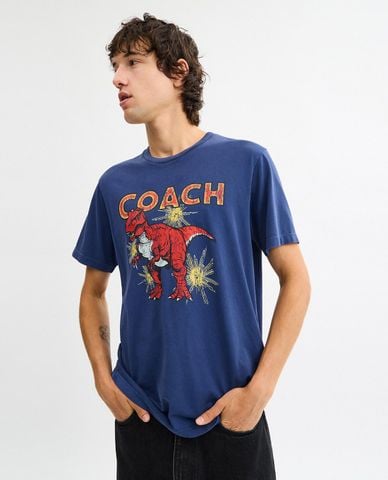  COACH - Áo thun nam cổ tròn tay ngắn Garment Washed Dinosaur 