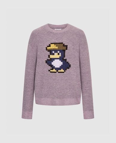  URBAN REVIVO - Áo dệt kim nam cổ tròn tay dài họa tiết pixel 