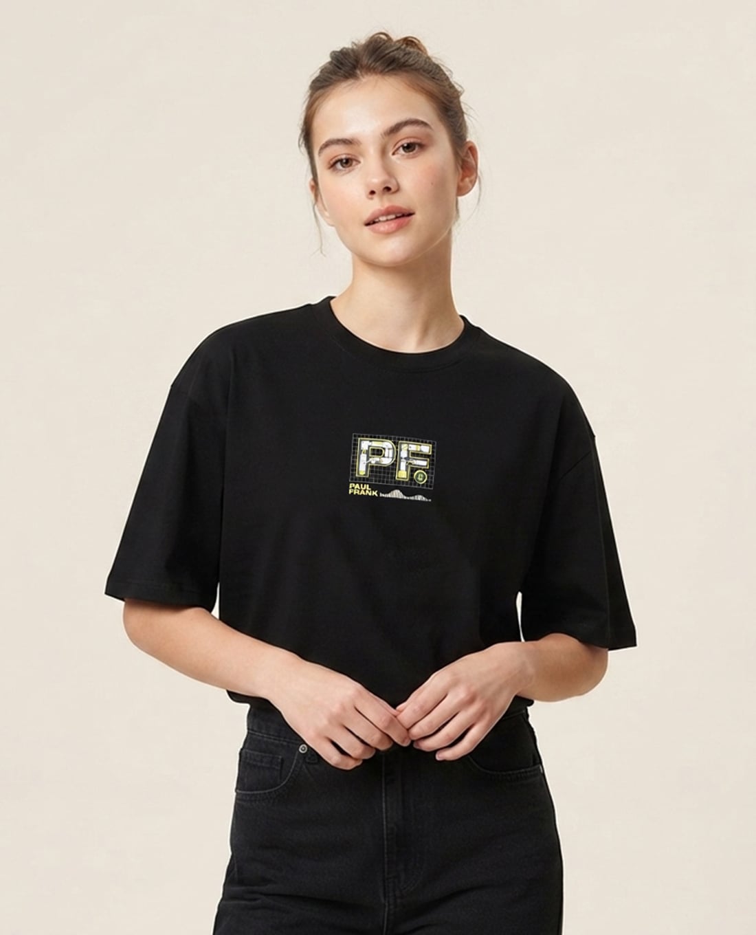 PAUL FRANK - Áo thun unisex cổ tròn tay ngắn in họa tiết
