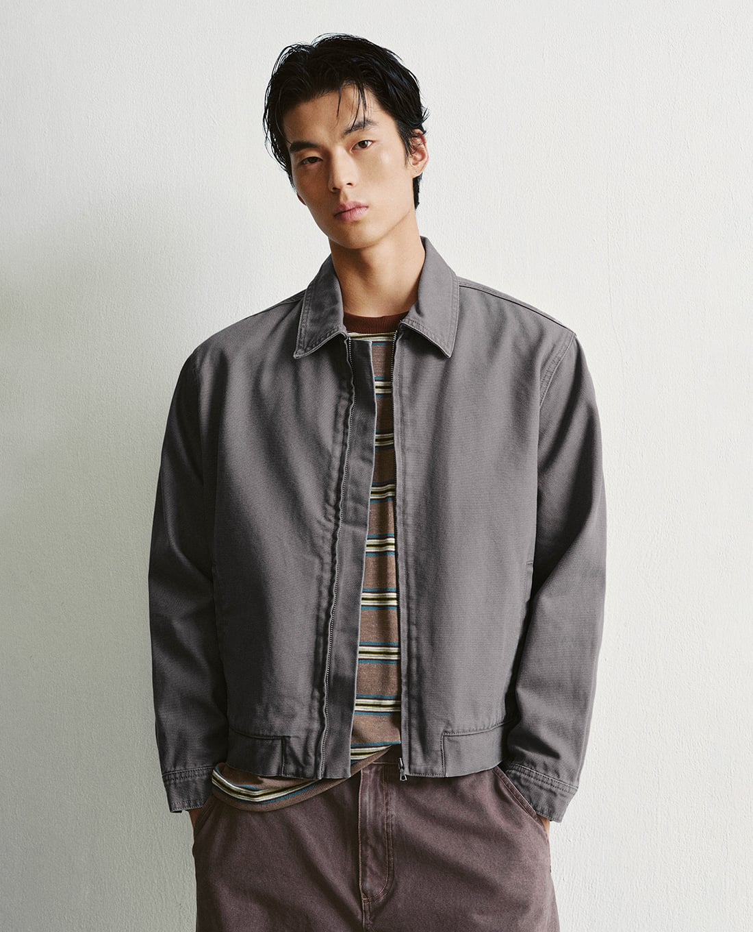 URBAN REVIVO - Áo khoác denim nam tay dài khoá kéo