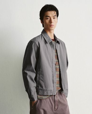  URBAN REVIVO - Áo khoác denim nam tay dài khoá kéo 