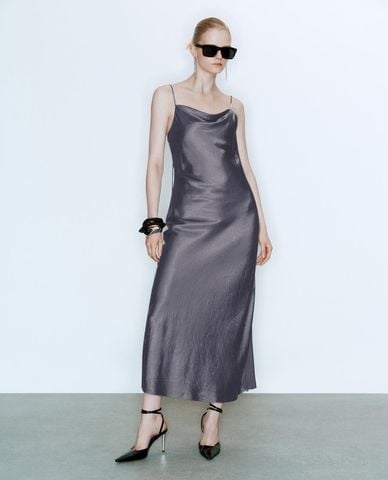  URBAN REVIVO - Đầm hai dây midi cổ đổ 