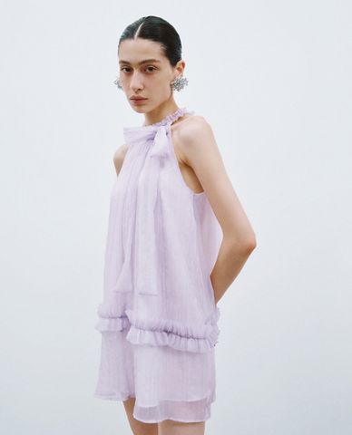  URBAN REVIVO - Đầm sát nách mini cổ yếm phối bèo nhún 