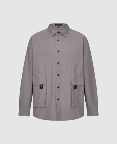  URBAN REVIVO - Áo khoác sơ mi nam tay dài túi hộp 