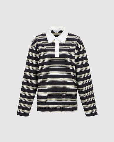  URBAN REVIVO - Áo polo nữ cổ bẻ tay dài kẻ sọc 