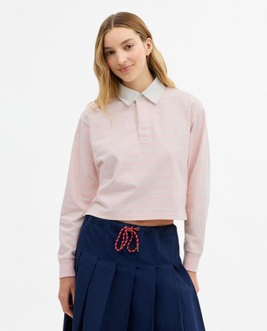  COACH - Áo polo nữ tay dài kẻ sọc Horse And Carriage 