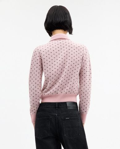  COACH - Áo dệt kim nữ cổ bẻ tay dài Shrunken Heart 