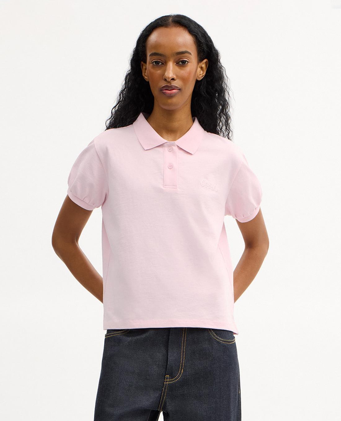 COACH - Áo polo nữ cổ bẻ tay ngắn thêu logo
