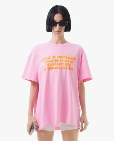  STRESSMAMA - Áo thun unisex cổ tròn tay ngắn phối họa tiết 