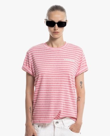  STRESSMAMA - Áo thun unisex cổ tròn tay ngắn kẻ sọc Spirit 