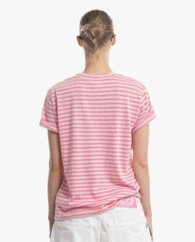  STRESSMAMA - Áo thun unisex cổ tròn tay ngắn kẻ sọc Spirit 