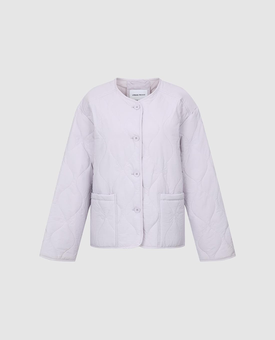 URBAN REVIVO - Áo khoác phao nữ cổ tròn tay dài phối túi