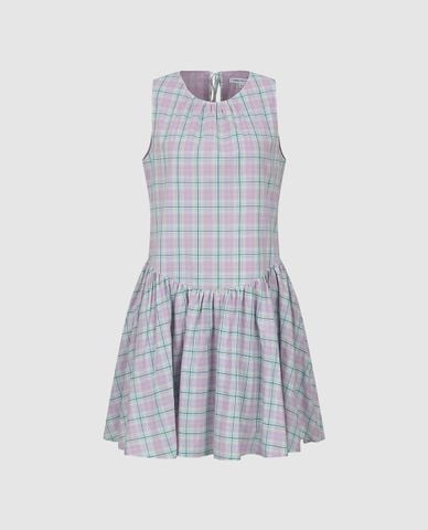  URBAN REVIVO - Đầm sát nách mini kẻ caro xếp li 