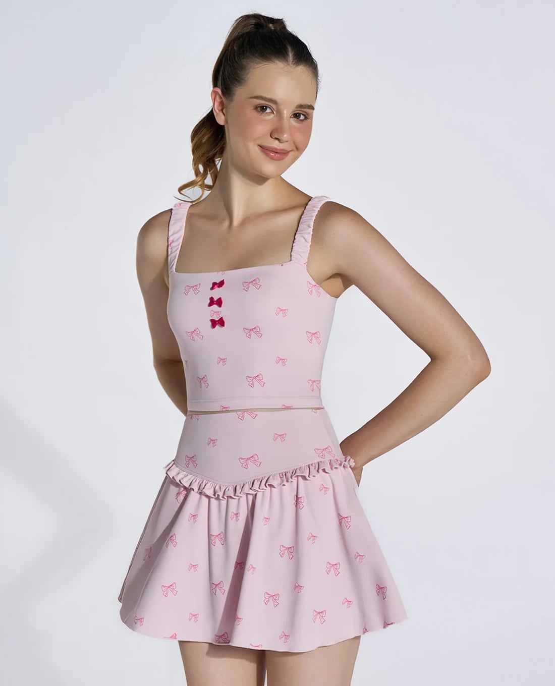 OLABEN - Áo croptop nữ hai dây họa tiết nơ Dainty Bows