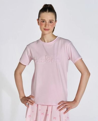  OLABEN - Áo thun nữ cổ tròn tay ngắn in logo nổi 