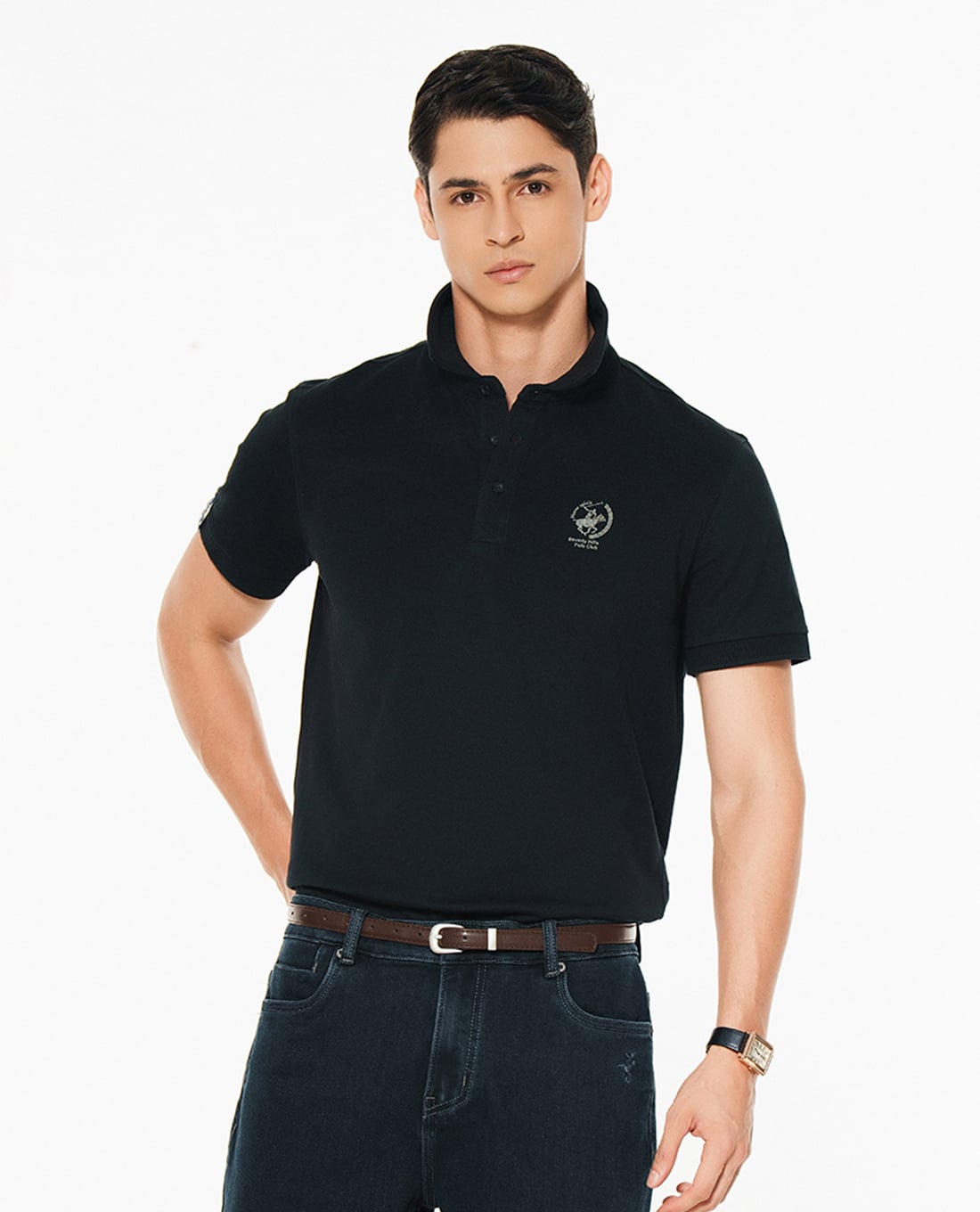 BEVERLY HILLS POLO CLUB - Áo polo nam cổ bẻ tay ngắn thêu logo