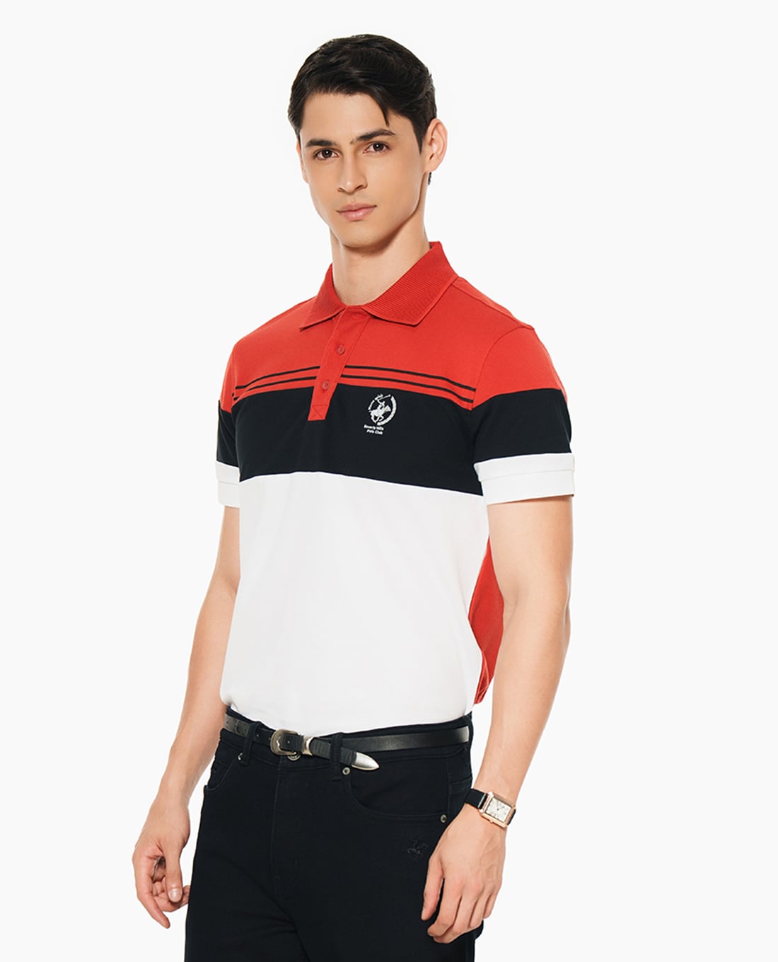 BEVERLY HILLS POLO CLUB - Áo polo nam cổ bẻ tay ngắn phối sọc