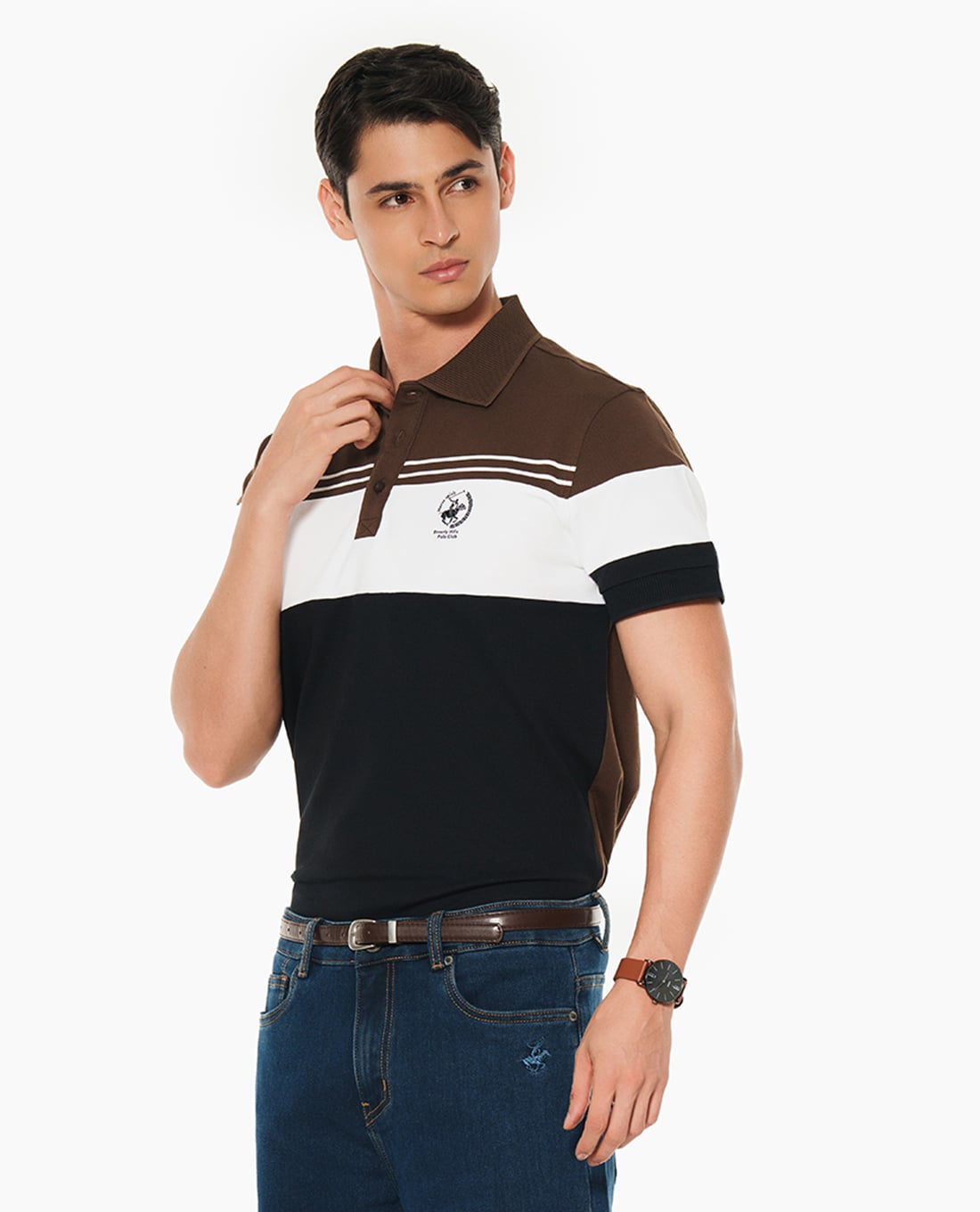 BEVERLY HILLS POLO CLUB - Áo polo nam cổ bẻ tay ngắn phối sọc