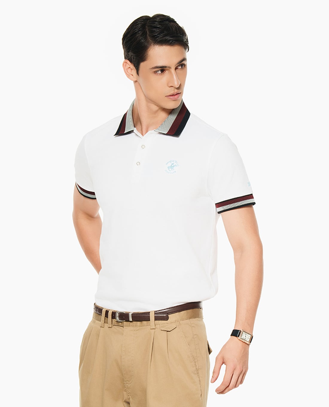 BEVERLY HILLS POLO CLUB - Áo polo nam cổ bẻ tay ngắn viền sọc