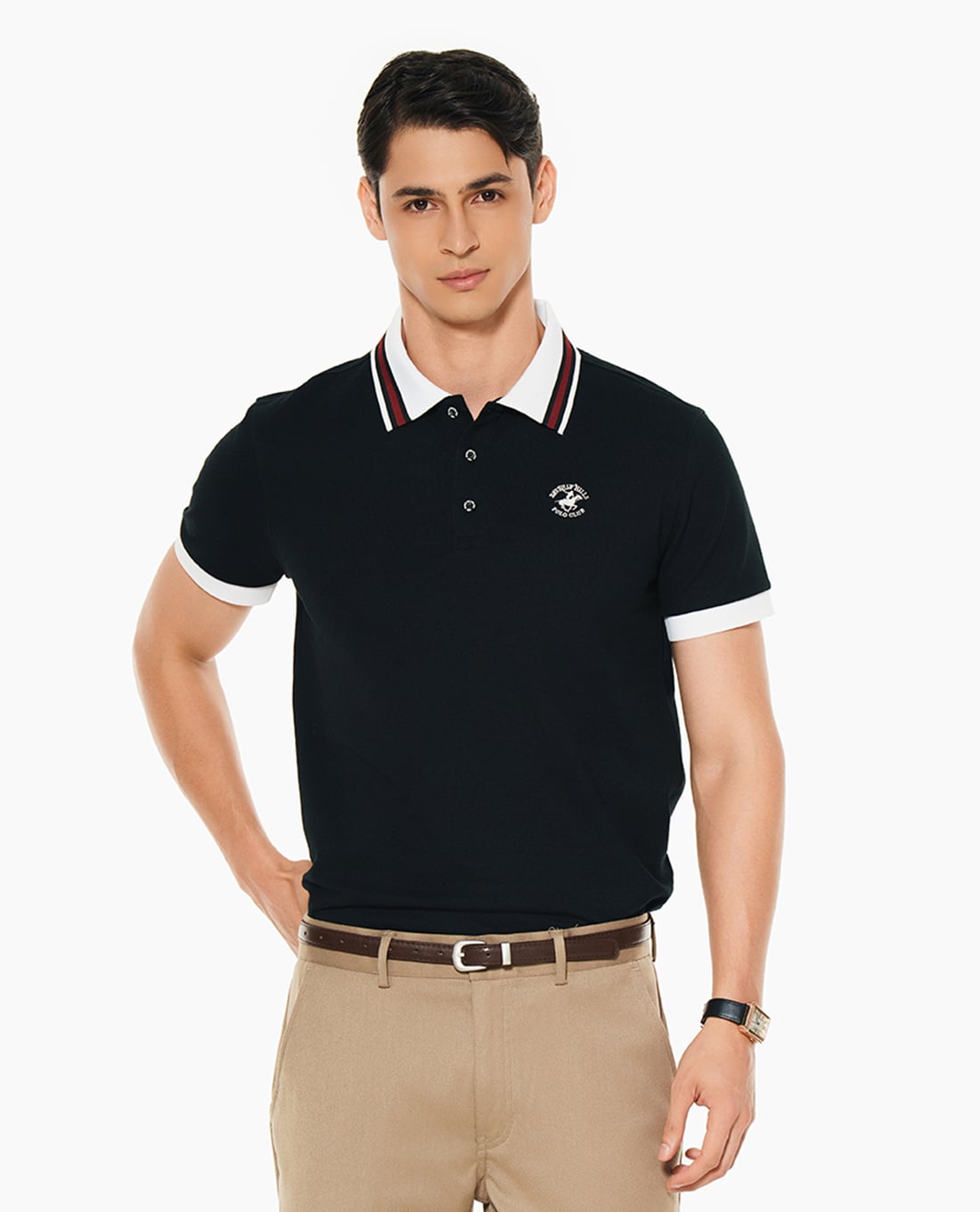 BEVERLY HILLS POLO CLUB - Áo polo nam cổ bẻ tay ngắn viền sọc