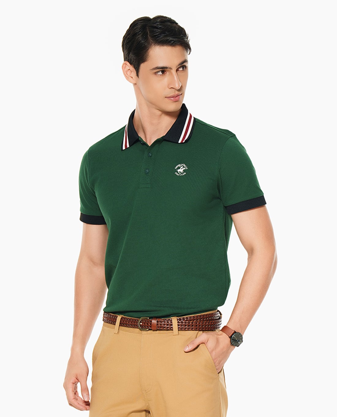 BEVERLY HILLS POLO CLUB - Áo polo nam cổ bẻ tay ngắn viền sọc