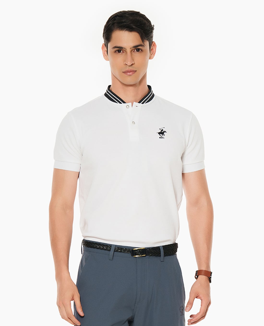 BEVERLY HILLS POLO CLUB - Áo polo nam cổ V tay ngắn viền sọc