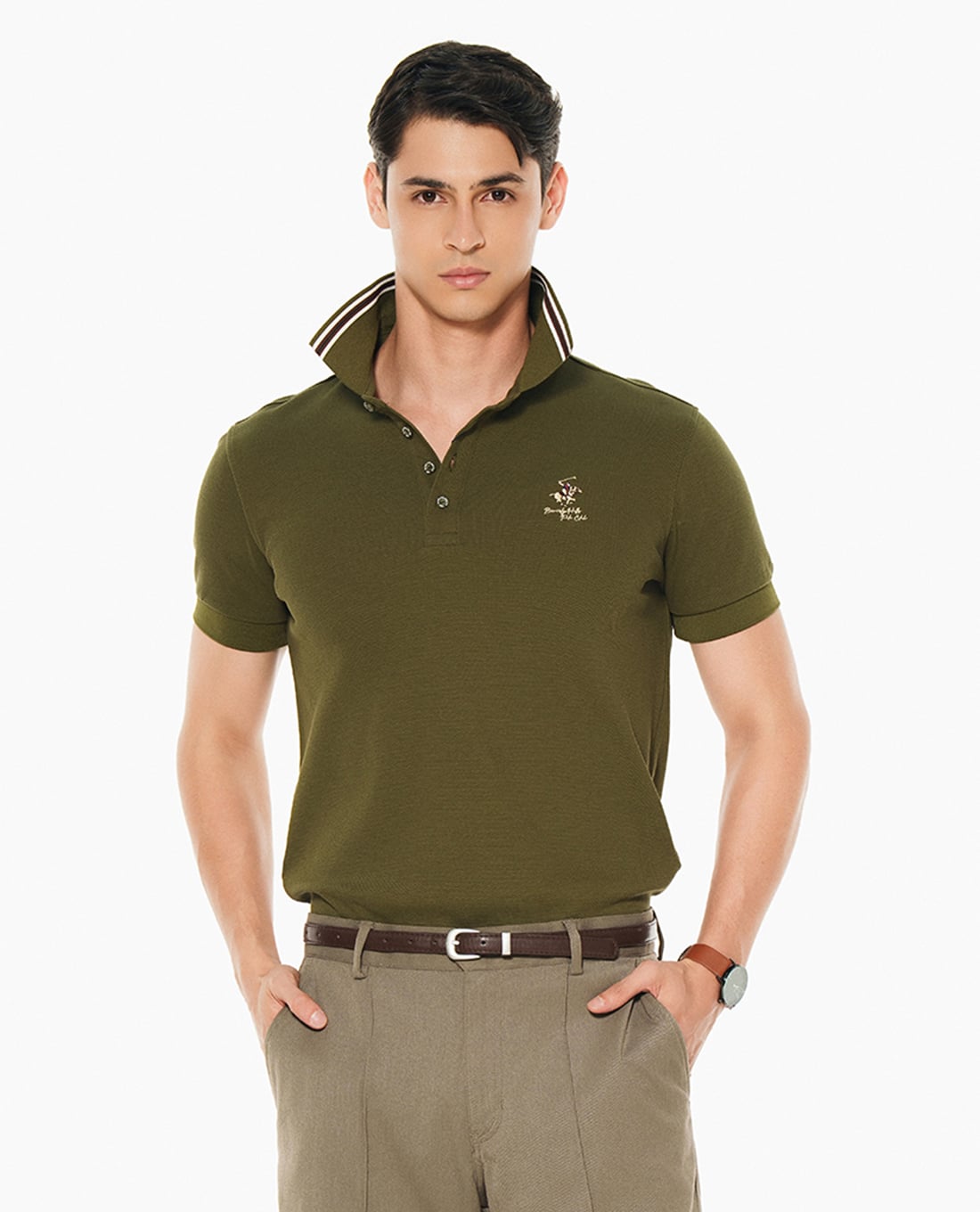 BEVERLY HILLS POLO CLUB - Áo polo nam cổ bẻ tay ngắn viền sọc