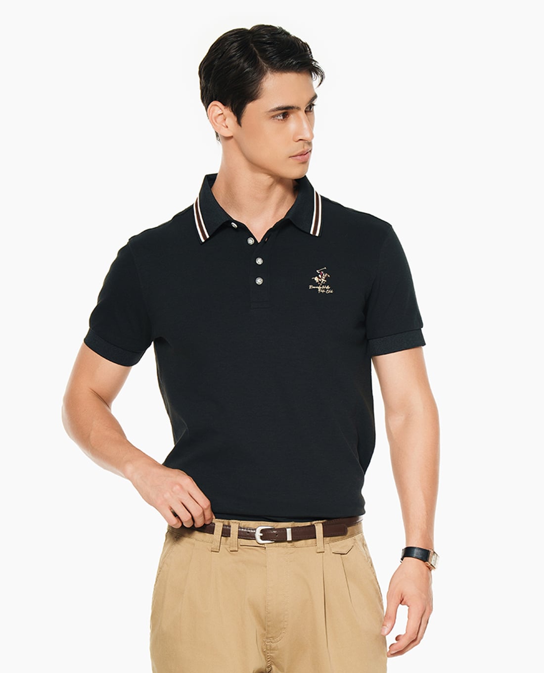 BEVERLY HILLS POLO CLUB - Áo polo nam cổ bẻ tay ngắn viền sọc