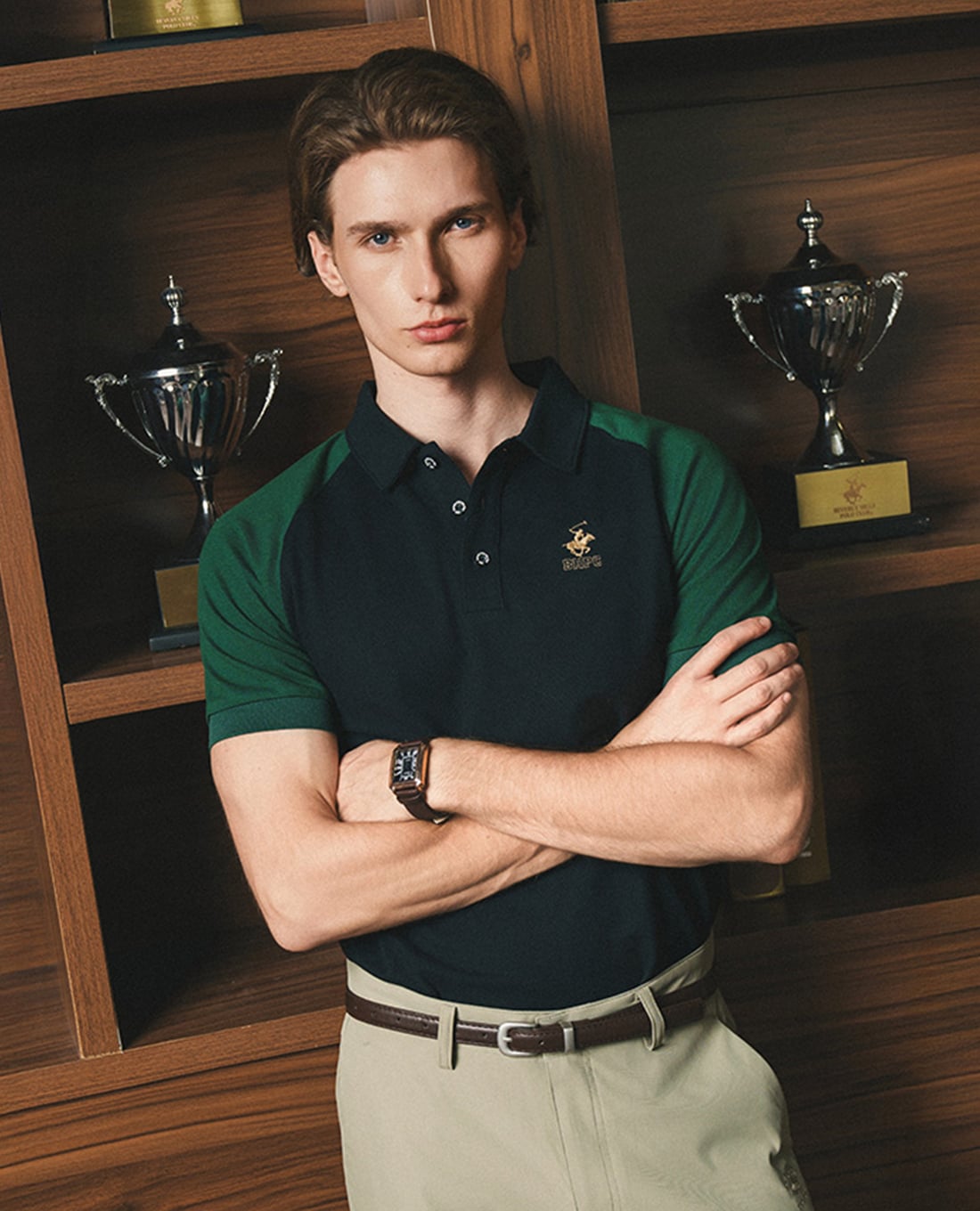 BEVERLY HILLS POLO CLUB - Áo polo nam cổ bẻ tay ngắn thêu logo