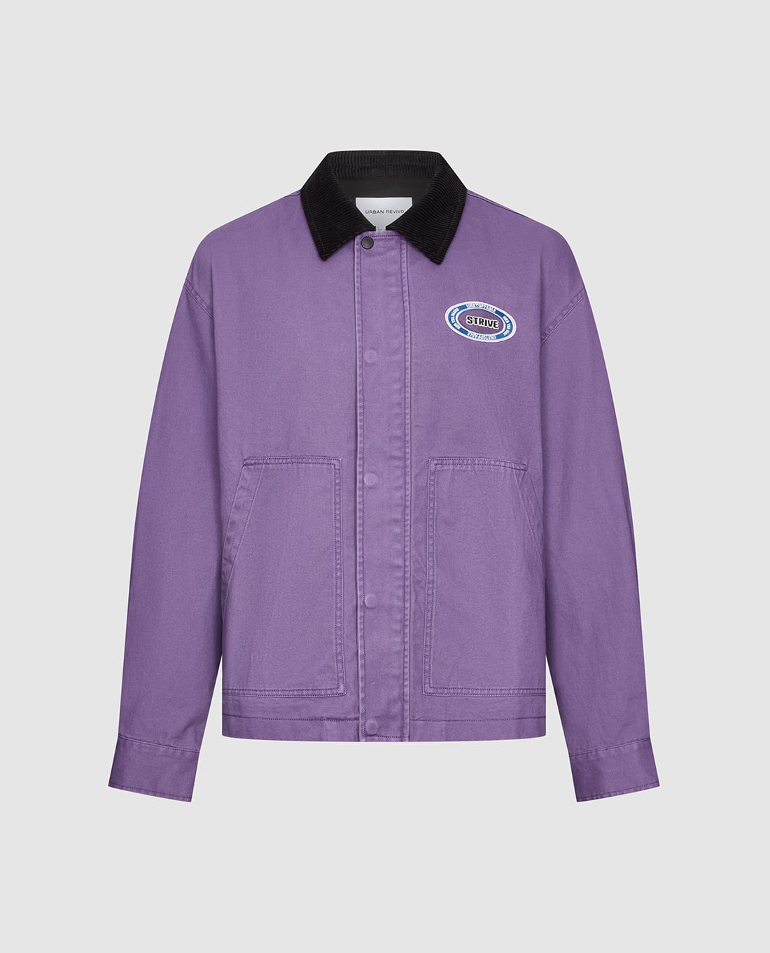 URBAN REVIVO - Áo khoác denim nam cổ bẻ tay dài in họa tiết