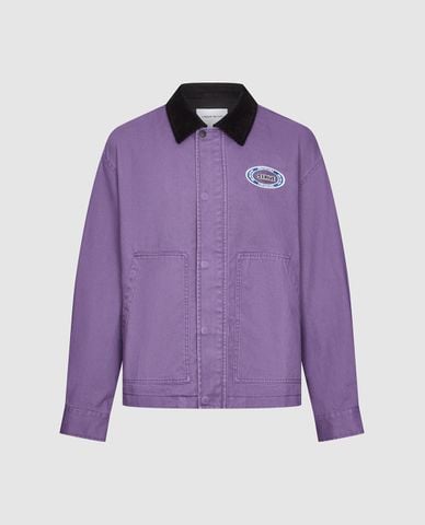  URBAN REVIVO - Áo khoác denim nam cổ bẻ tay dài in họa tiết 